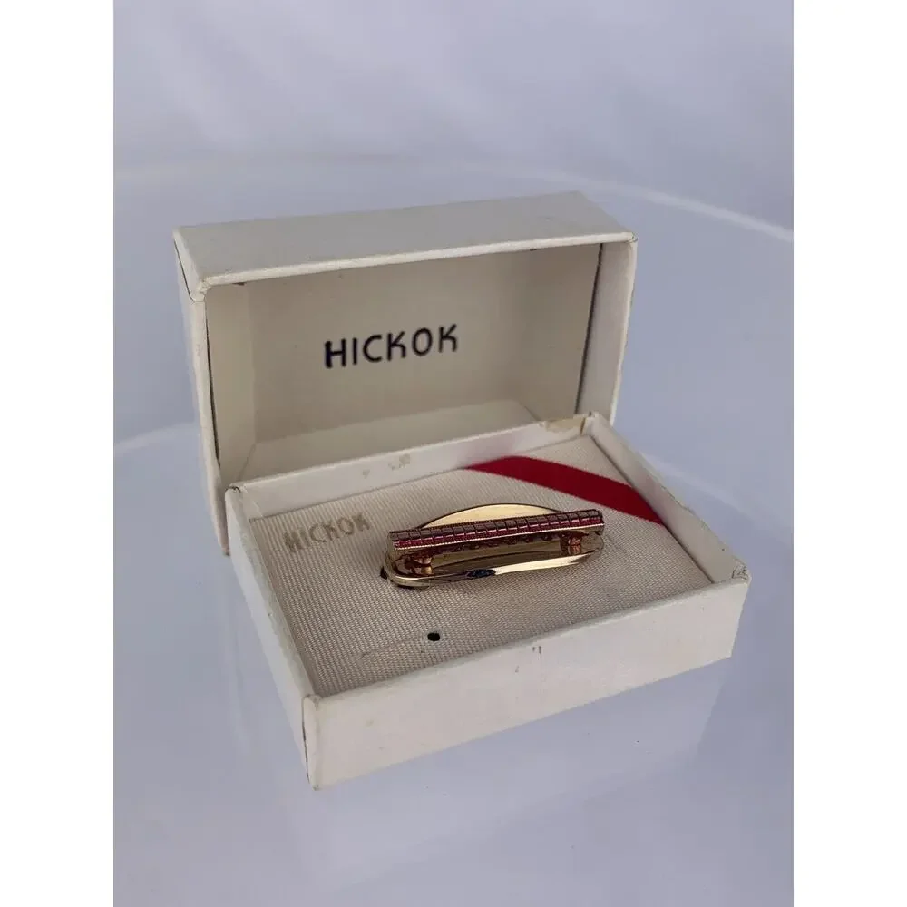 Modernist Optic Bar 14k Gold Plated Tie Clip Bar Hickok Illusion Box Vintage